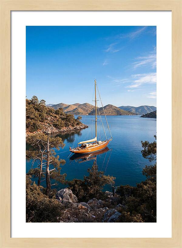 Classic Wooden Yacht Anchored Calmly