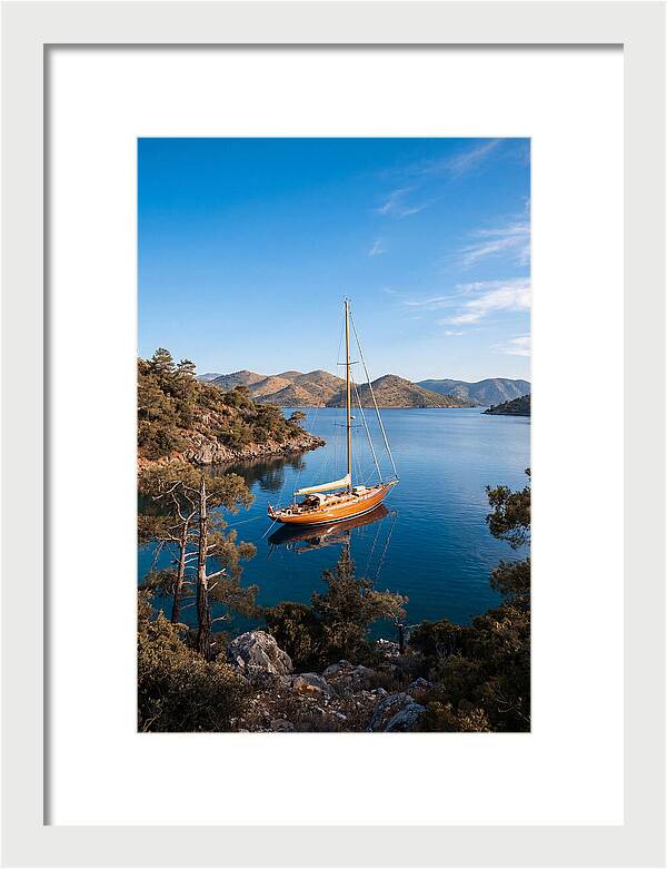Classic Wooden Yacht Anchored Calmly