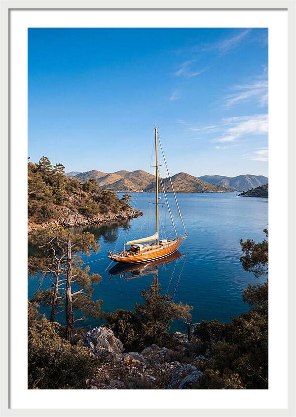 Classic Wooden Yacht Anchored Calmly