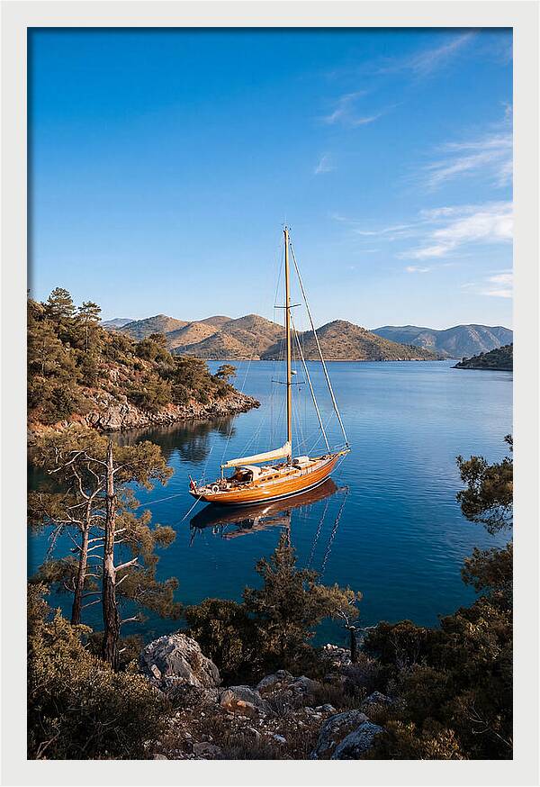 Classic Wooden Yacht Anchored Calmly