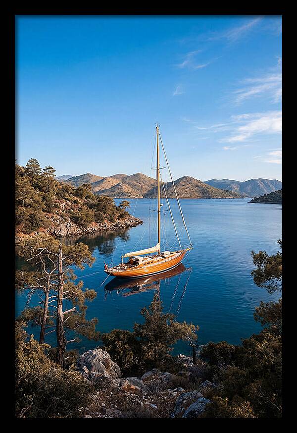 Classic Wooden Yacht Anchored Calmly