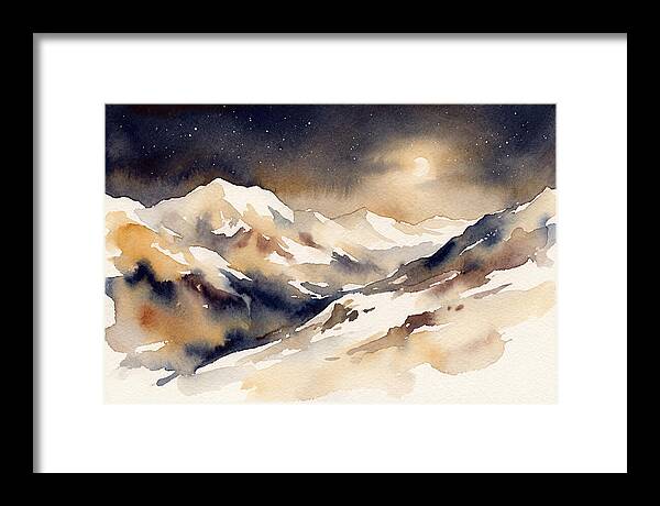 Clear Starry Night Over Snowy Mountain