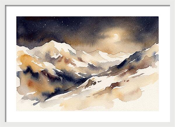 Clear Starry Night Over Snowy Mountain