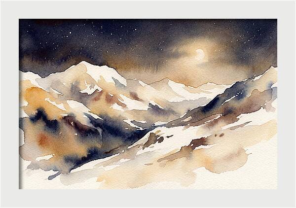 Clear Starry Night Over Snowy Mountain
