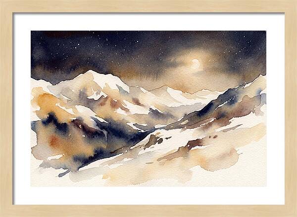 Clear Starry Night Over Snowy Mountain