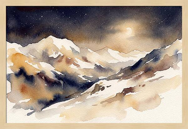 Clear Starry Night Over Snowy Mountain