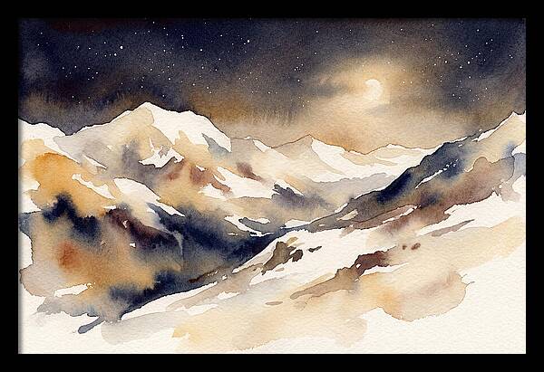 Clear Starry Night Over Snowy Mountain