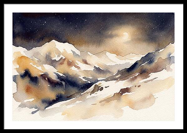 Clear Starry Night Over Snowy Mountain