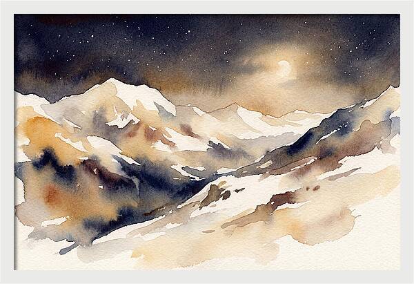Clear Starry Night Over Snowy Mountain