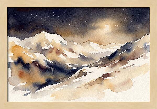 Clear Starry Night Over Snowy Mountain