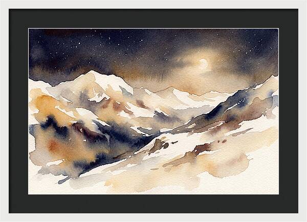 Clear Starry Night Over Snowy Mountain