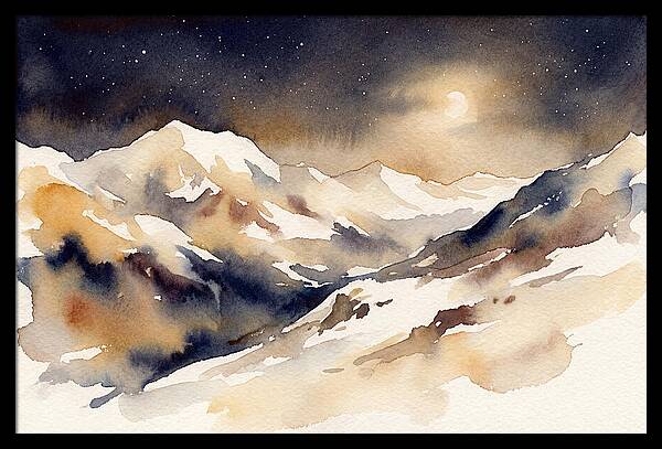 Clear Starry Night Over Snowy Mountain