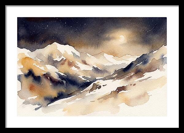 Clear Starry Night Over Snowy Mountain