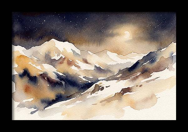 Clear Starry Night Over Snowy Mountain
