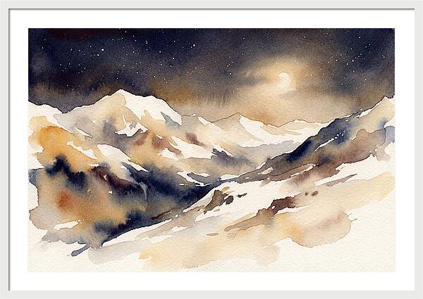 Clear Starry Night Over Snowy Mountain
