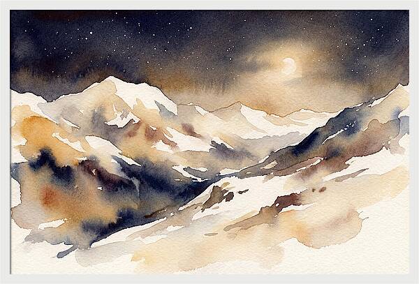 Clear Starry Night Over Snowy Mountain