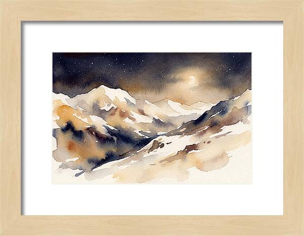 Clear Starry Night Over Snowy Mountain