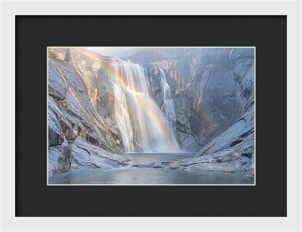 Cliff Face Waterfall With Rainbow