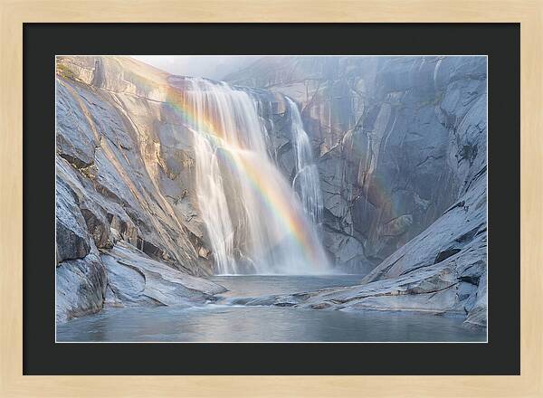 Cliff Face Waterfall With Rainbow
