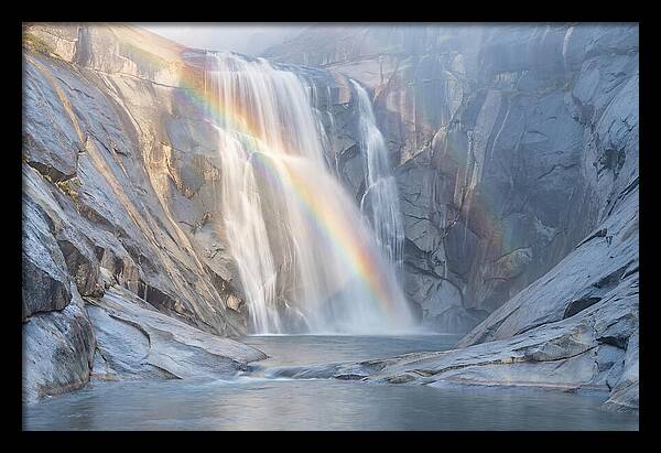 Cliff Face Waterfall With Rainbow