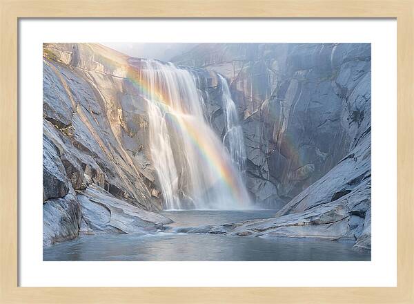 Cliff Face Waterfall With Rainbow