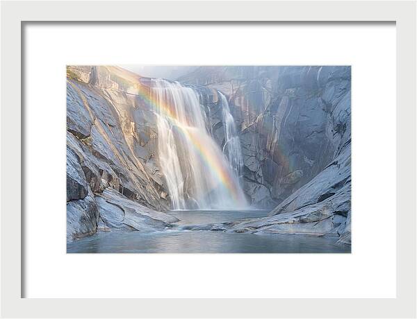 Cliff Face Waterfall With Rainbow