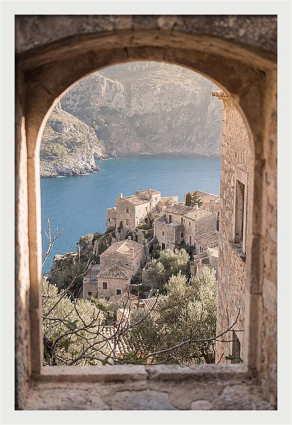 Cliffside Village Overlooking Deep Blue