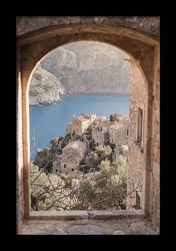 Cliffside Village Overlooking Deep Blue