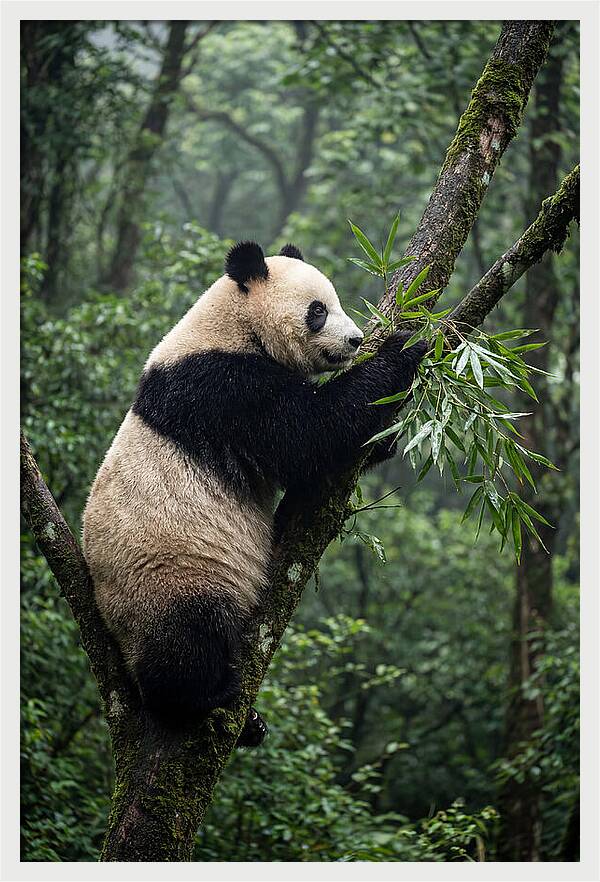 Climbing Panda Among Trees