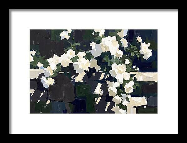 Climbing White Roses Over Stone