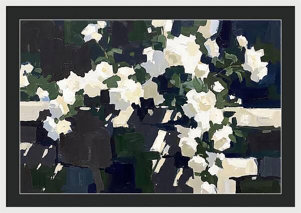 Climbing White Roses Over Stone
