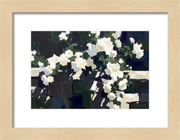 Climbing White Roses Over Stone