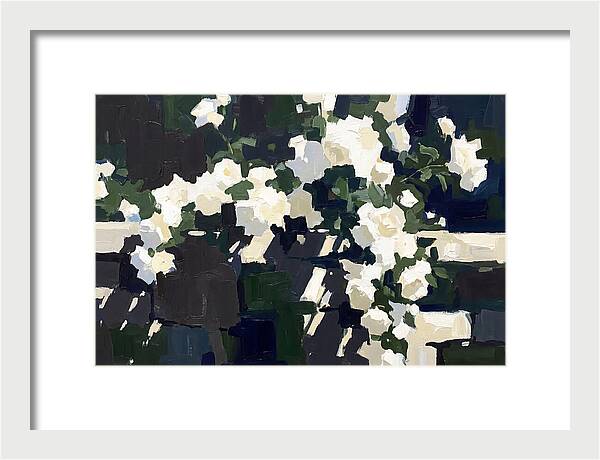 Climbing White Roses Over Stone