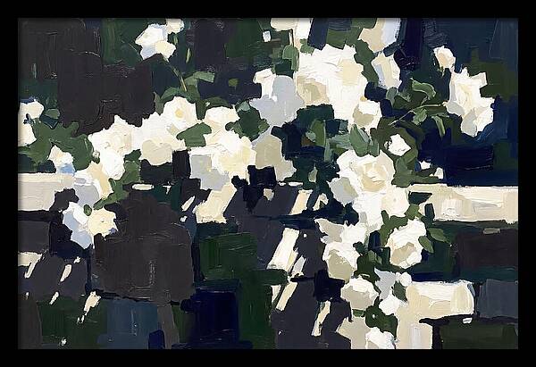 Climbing White Roses Over Stone