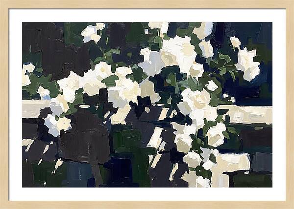 Climbing White Roses Over Stone