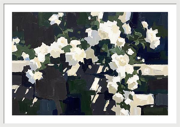 Climbing White Roses Over Stone