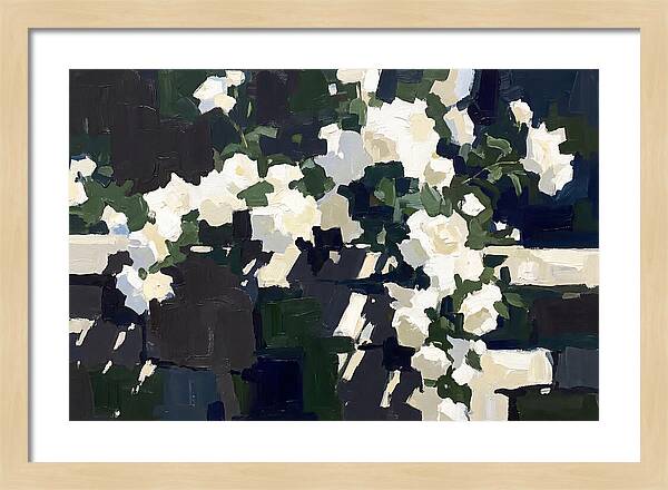 Climbing White Roses Over Stone