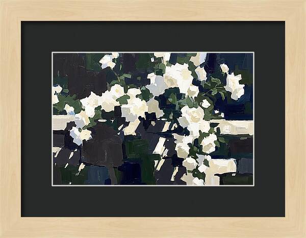 Climbing White Roses Over Stone