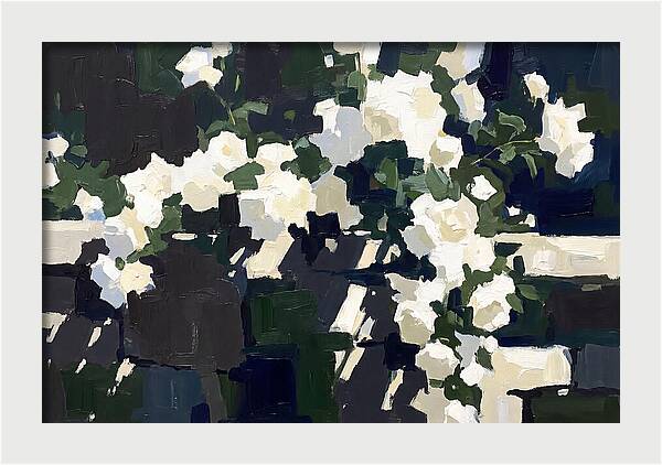 Climbing White Roses Over Stone