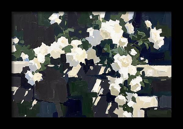 Climbing White Roses Over Stone