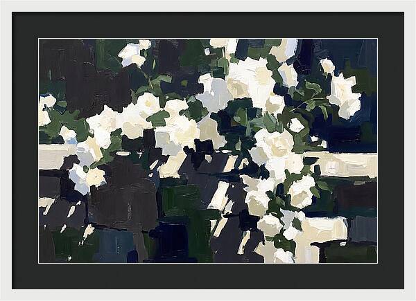 Climbing White Roses Over Stone