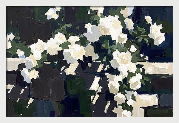Climbing White Roses Over Stone