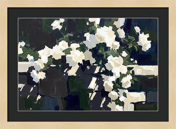 Climbing White Roses Over Stone