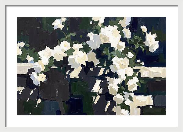 Climbing White Roses Over Stone