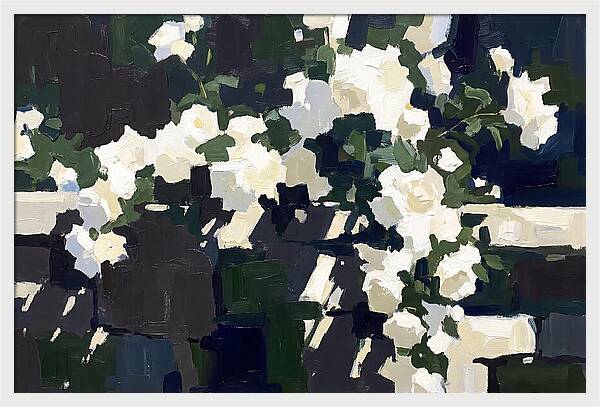 Climbing White Roses Over Stone