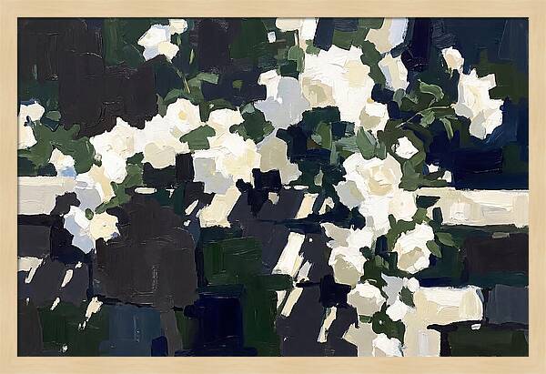 Climbing White Roses Over Stone