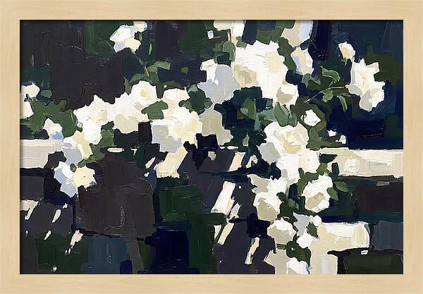 Climbing White Roses Over Stone