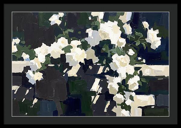 Climbing White Roses Over Stone