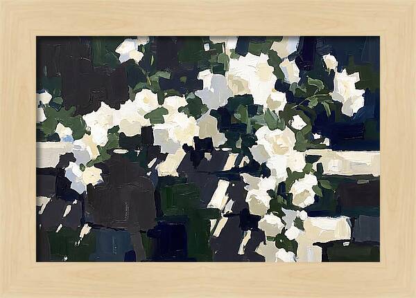 Climbing White Roses Over Stone