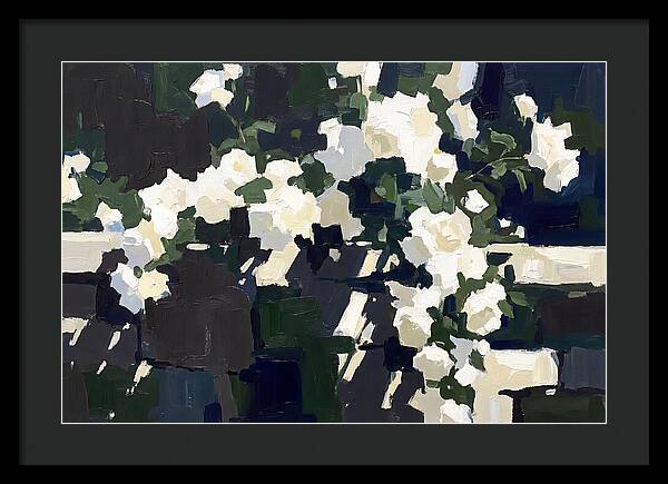 Climbing White Roses Over Stone